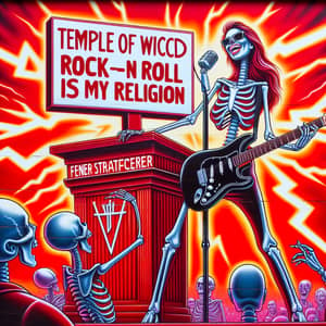 Temple of Wicced: Female Skeleton Preacher with Fender Stratocaster Guitar