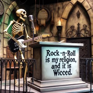 Skeleton Preacher with Fender Guitar | Rock -n- Roll is my Religion
