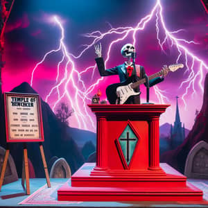 Skeleton Preacher at Temple of Wicced - Mystical Red Pulpit Scene