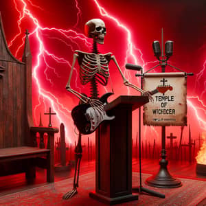 Temple of Wicced: Skeleton Preacher with Black Fender Stratocaster Guitar
