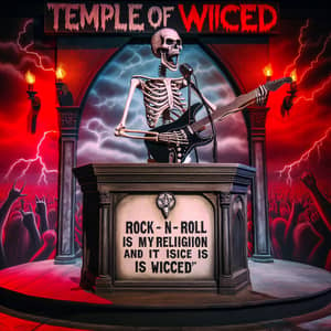 Temple of Wicced: Rock -n- Roll Preacher Skeleton with Guitar