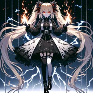 Gothic Anime Girl with Blazing Eyes and Lightning Costume