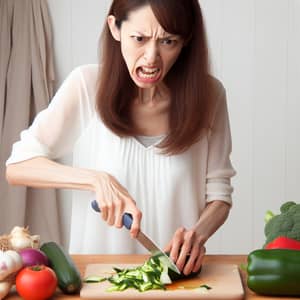 Angry Mother Peeling Vegetables - Cooking Frustration Resolved