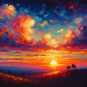 Impressionist Sunset Painting | Vibrant Sky & Silhouettes