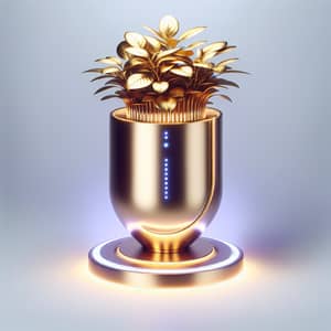 Luxurious Futuristic Gold Flower Pot with Automatic Watering System