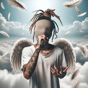 Rapper with Wings in Celestial Rap Performance
