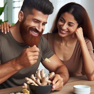 Middle-Eastern Man Dining on Ginger with Hispanic Wife