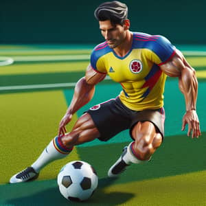 Hispanic Soccer Player in Colombian National Team Shirt Dribbling Ball