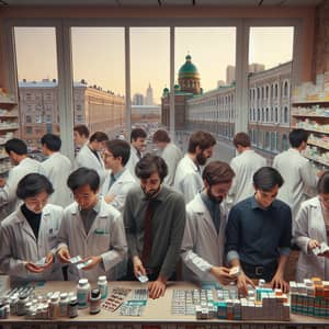 Diverse Young Pharmacists Cataloging Medicinal Supplies in Kazakhstan Pharmacy