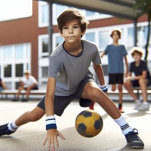 Young Brown-Skinned Boy Playing Handball
