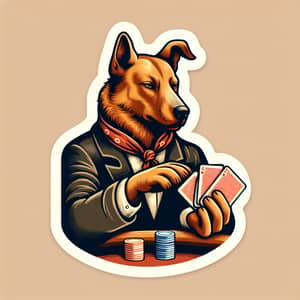 Poker-Playing Dog Sticker Illustration | 19th-Century Folk Art Style