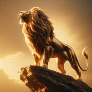 Majestic Golden Lion Roaring on Rocky Outcrop