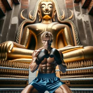 Blonde Muscular Kickboxer in Traditional Fighting Ring