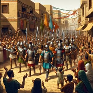 Multiracial Army Marching Through Ancient City | Historic Scene