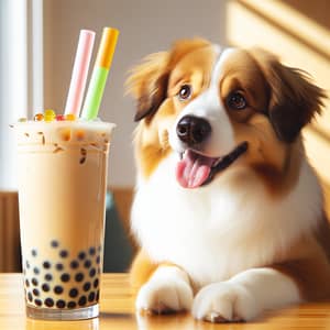 Refreshing Bubble Tea with Playful Dog | Cozy Room Setting