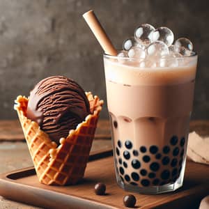 Delicious Bubble Tea with Tapioca Pearls & Chocolate Ice Cream