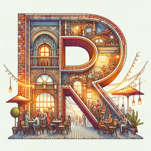 R Cafe Scene Illustration | Rustic Brick Design with Diverse Customers