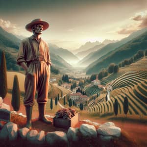 Italian Laborer in Early 20th Century Rivoli Landscape