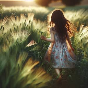 Young Girl Walking Through Lush Field - Serene Middle-Eastern Scene