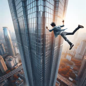 Dramatic Fall from Skyscraper: Asian Male in Mid-Air