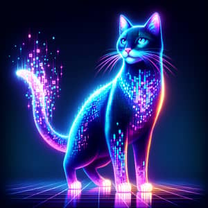 Pixelated Neon Cat - Virtual Reality and Nature's Marvel