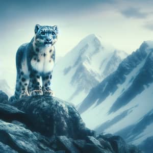 Majestic Snow Leopard on Rocky Mountain Peak | Wildlife Nature Paintings
