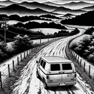 Black and White Horror Manga-Style Illustration in Appalachian Foothills