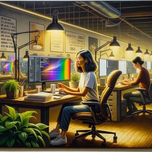 Diverse Workspace Oil Painting | Modern Office Scene Art
