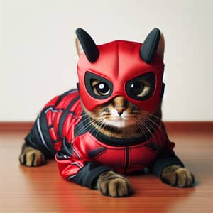 Superhero Cat in Red and Black Suit | Funny Pet Costume