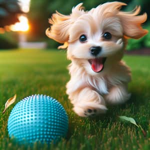 Playful Tan Maltese Puppy Enjoying Playtime in Lush Green Park