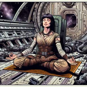 Space Futurism: Meditating Woman in Interstellar Spaceship