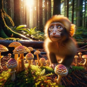 Curious Monkey and Magic Mushrooms in British Columbia Forest