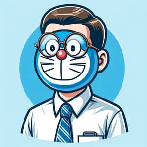 Professional Male Professor with Doraemon-Like Head