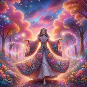 Magic Girl in Enchanted Forest | Sparkling Path & Radiant Smile