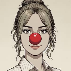 Anime-Style Woman with Red Clown Nose | Fun & Fashionable Look