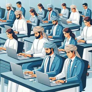 Professional Omani Employees Collaborating with Laptops