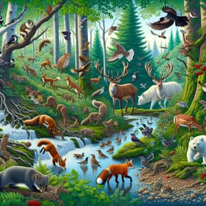 Bustling Forest Ecosystem with Wildlife Harmony