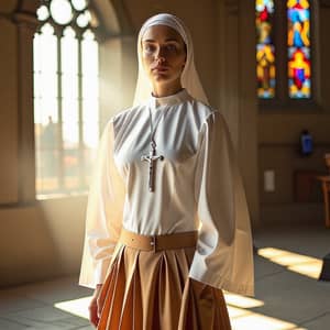 Catholic Nun in Traditional Habit at Cathedral | Elegant Caucasian Beauty
