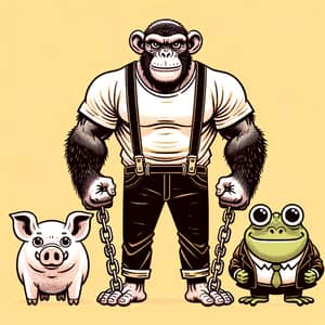 Strong Chimpanzee Dominates with Pig and Frog