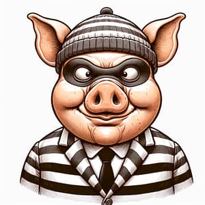 Funny Pig-faced Thief Cartoon | Original Humorous Artwork