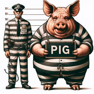 Old Overweight Pig in Prisoner Costume | Funny Pig Image