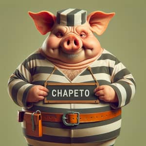 Funny Old Pig in Prison Suit with 'CHAPETO' Sign