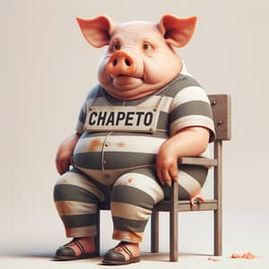 3D Old Pig in Prisoner Uniform Sitting on Chair Figurine