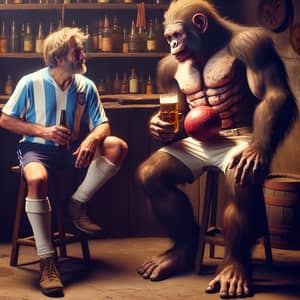 Alcoholic Man in Cantina with Muscular Ape - Surprising Encounter