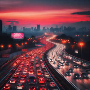 Festive Evening Traffic on Multilane Highway - First Day of Raya