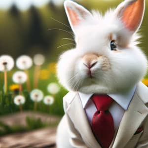 Elegant White Rabbit in Crisp Suit with Red Tie