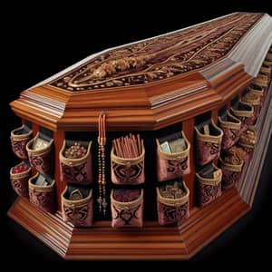 Gothic Mahogany Wood Coffin Adorned with Exquisite Velvet Pockets