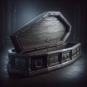 Creepy Old Coffin in Mysterious Moonlit Graveyard