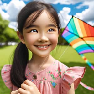 Joyful Girl Flying a Colorful Kite in the Park