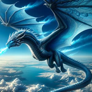 Majestic Blue Dragon Gliding Through Cerulean Skies